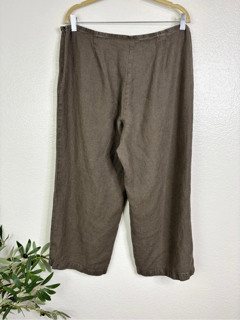EILEEN FISHER Wide Leg Linen Cropped Pants Size L